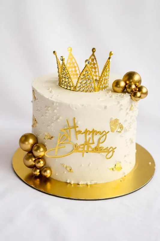 Gâteau couronne, crème et feuille d’or